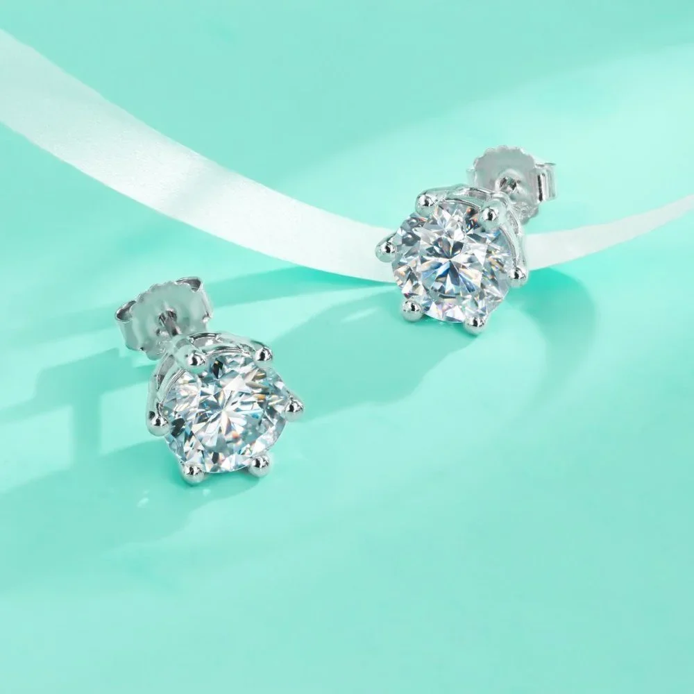 Certified 4ct. t.w. Moissanite Diamond Round Stud Earrings NEW